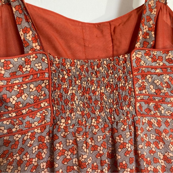 Susana Monaco Maxi Dress Rust Orange Floral Sundress Silk Cotton Size 8 - Picture 4 of 14